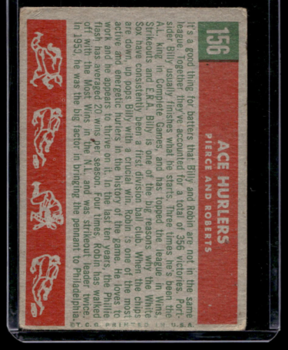 1959 Topps #156 Ace Hurlers Billy Pierce Robin Roberts - NM