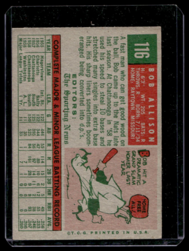 1959 Topps #116 Bob Allison RS RC - NM