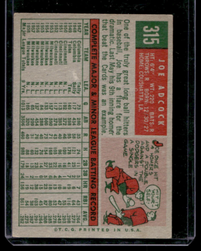 1959 Topps #315 Joe Adcock - NM