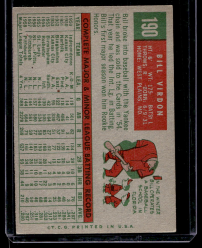 1959 Topps #190 Bill Virdon - NM
