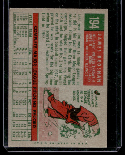 1959 Topps #194 Jim Brosnan - NM