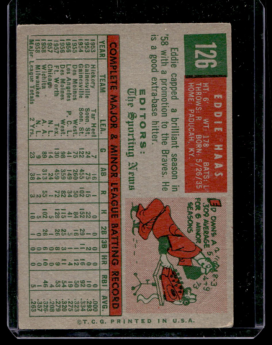 1959 Topps #126 Eddie Haas RS RC - NM