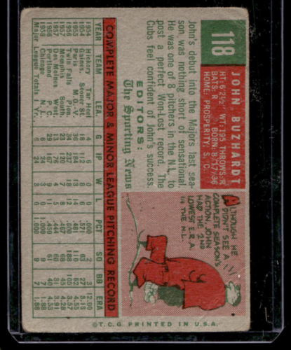 1959 Topps #118 John Buzhardt RS RC - NM
