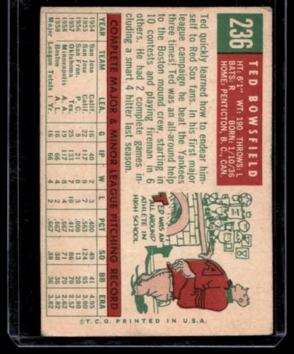 1959 Topps #236 Ted Bowsfield RC - NM
