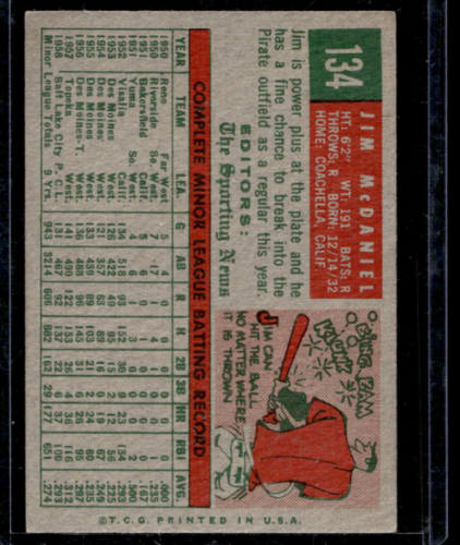 1959 Topps #134 Jim McDaniel RS RC - NM