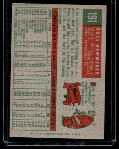 1959 Topps #191 Russ Kemmerer - NM