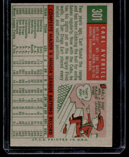 1959 Topps #301 Earl Averill Jr. RC - NM