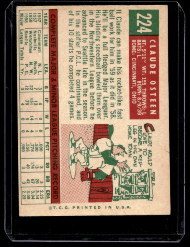 1959 Topps #224 Claude Osteen RC - NM