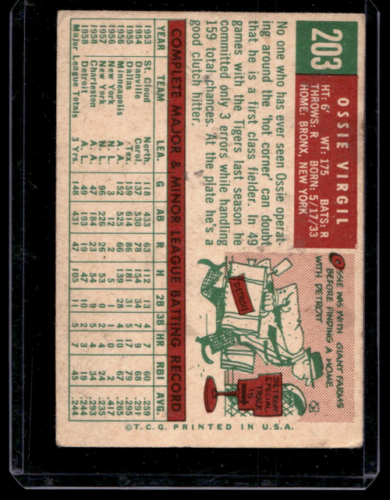 1959 Topps #203 Ossie Virgil - NM