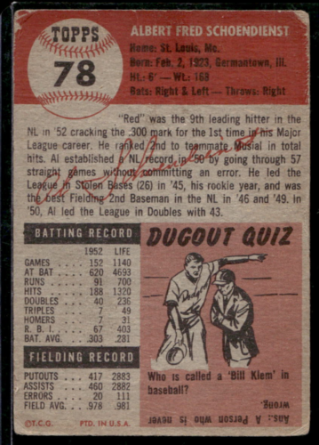 1953 Topps #78 Red Schoendienst - NM-MT