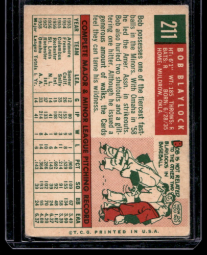 1959 Topps #211 Bob Blaylock RC - NM