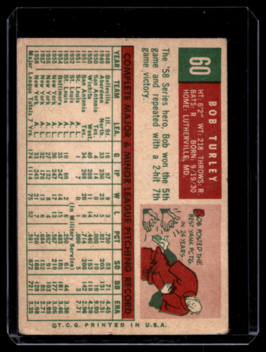 1959 Topps #60 Bob Turley - NM