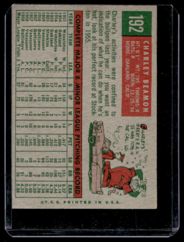 1959 Topps #192 Charlie Beamon RC - NM