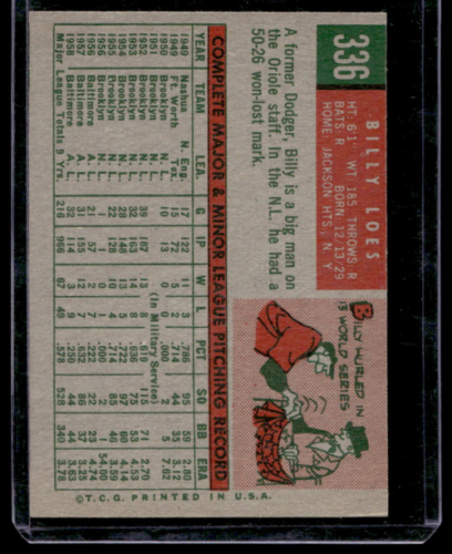 1959 Topps #336A Billy Loes With traded line - NM