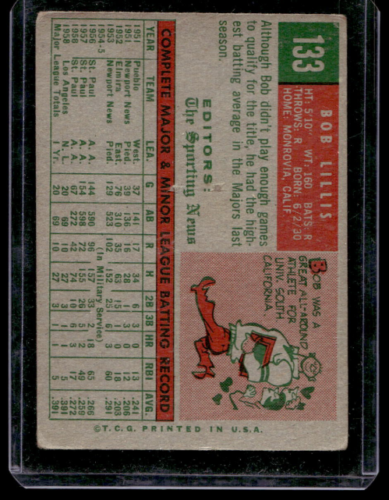 1959 Topps #133 Bob Lillis RS RC - NM