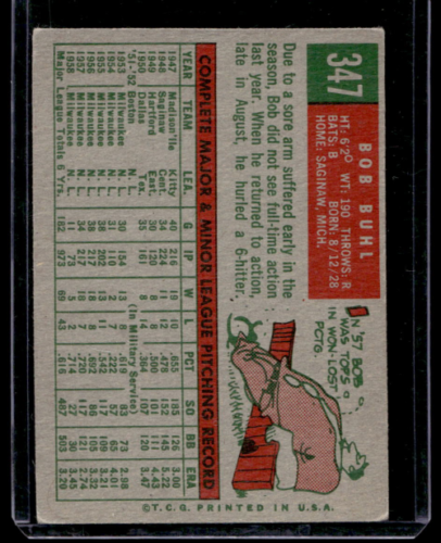 1959 Topps #347 Bob Buhl - NM