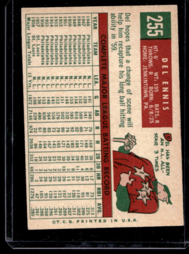 1959 Topps #255 Del Ennis - NM
