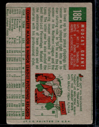 1959 Topps #186 Mudcat Grant - NM