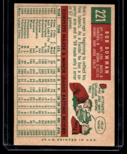 1959 Topps #221 Bob Bowman - NM