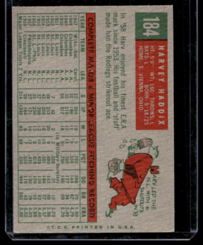 1959 Topps #184 Harvey Haddix - NM
