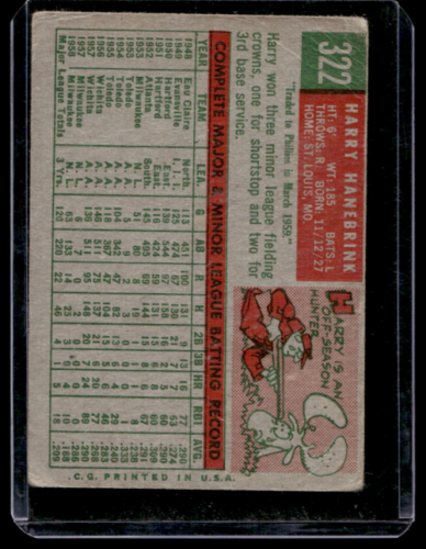 1959 Topps #322A Harry Hanebrink Traded - NM