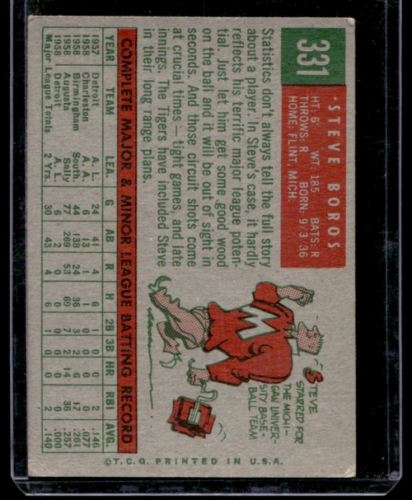 1959 Topps #331 Steve Boros - NM