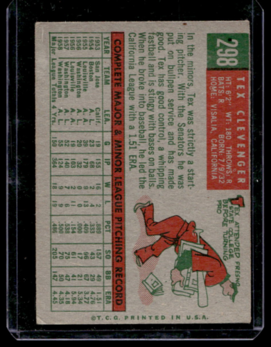 1959 Topps #298 Tex Clevenger - NM