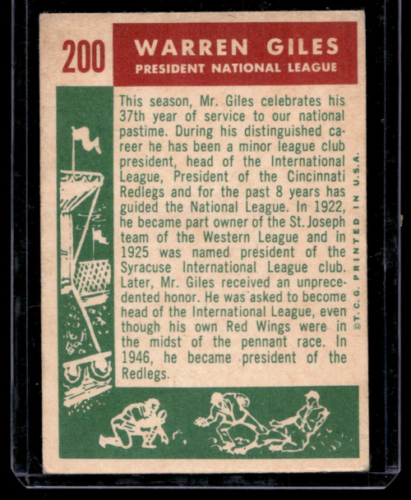 1959 Topps #200 Warren Giles NL PRES - NM