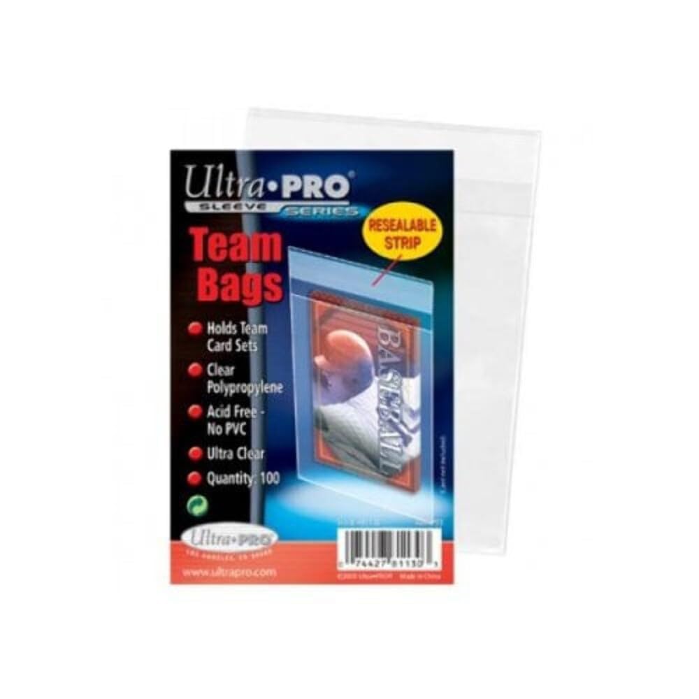 Ultra PRO - Team Bags Resealable Sleeves (100 ct.) - Protect Your Gaming Cards, Sports Cards, and Collectible Cards, Features Resealable Edge for Easy Access and Switching Cards Out
