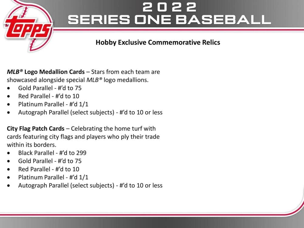 2022 Topps Series 1 Baseball Hobby Box (24 Packs/14 Cards: 1 Auto or Relic, 1 Silver Pack)