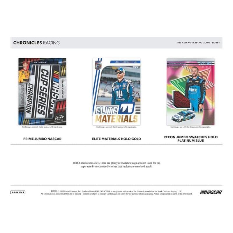 2023 Panini Chronicles Racing Hobby Box (6 Packs/8 Cards: 3 Autos, 1 Mem) - SportsCard Superstore