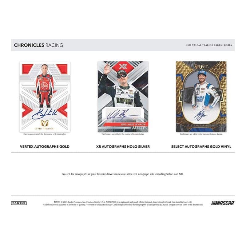 2023 Panini Chronicles Racing Hobby Box (6 Packs/8 Cards: 3 Autos, 1 Mem) - SportsCard Superstore