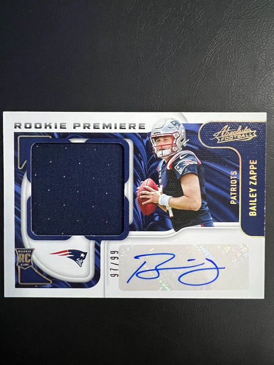 2022 Panini Absolute Bailey Zappe Rookie Patch Auto Rookie Premiere 97/99 NM