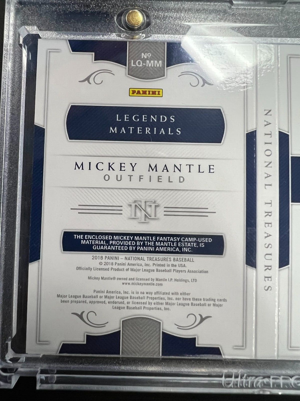 2018 National Treasures Mickey Mantle Legends Materials Booklet Quad Relic /15 J