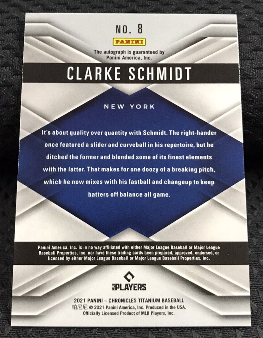 2021 Panini Chronicles Titanium Clarke Schmidt Rookie Card RC Autograph Auto #8