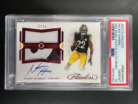 Najee Harris Panini Flawless Ruby /15 PSA 10 Dual Patch Auto RDPA-NHA Steelers