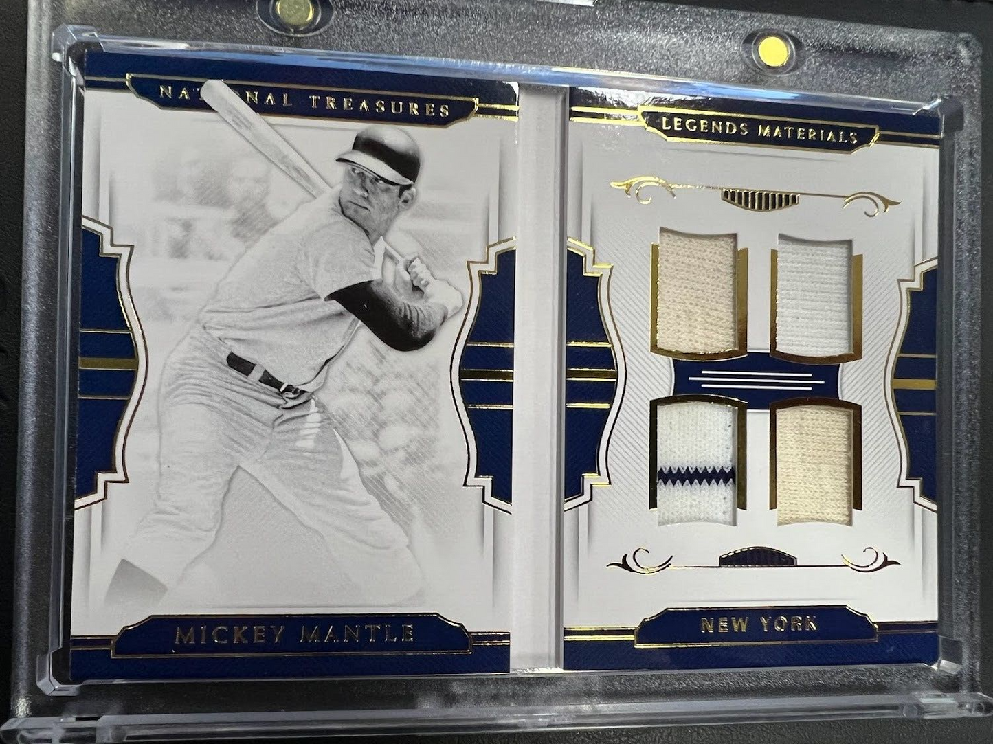 2018 National Treasures Mickey Mantle Legends Materials Booklet Quad Relic /15 J