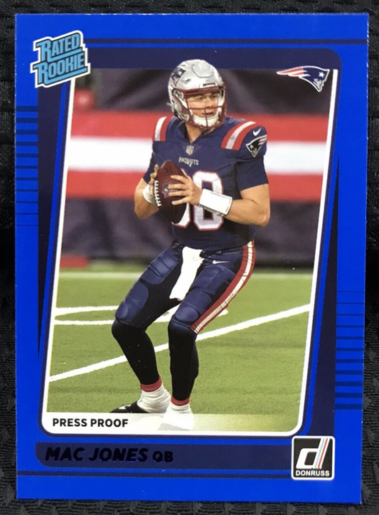 Mac Jones 2021 Donruss Blue Press Proof Rated Rookie RC SP #255 Patriots🔥
