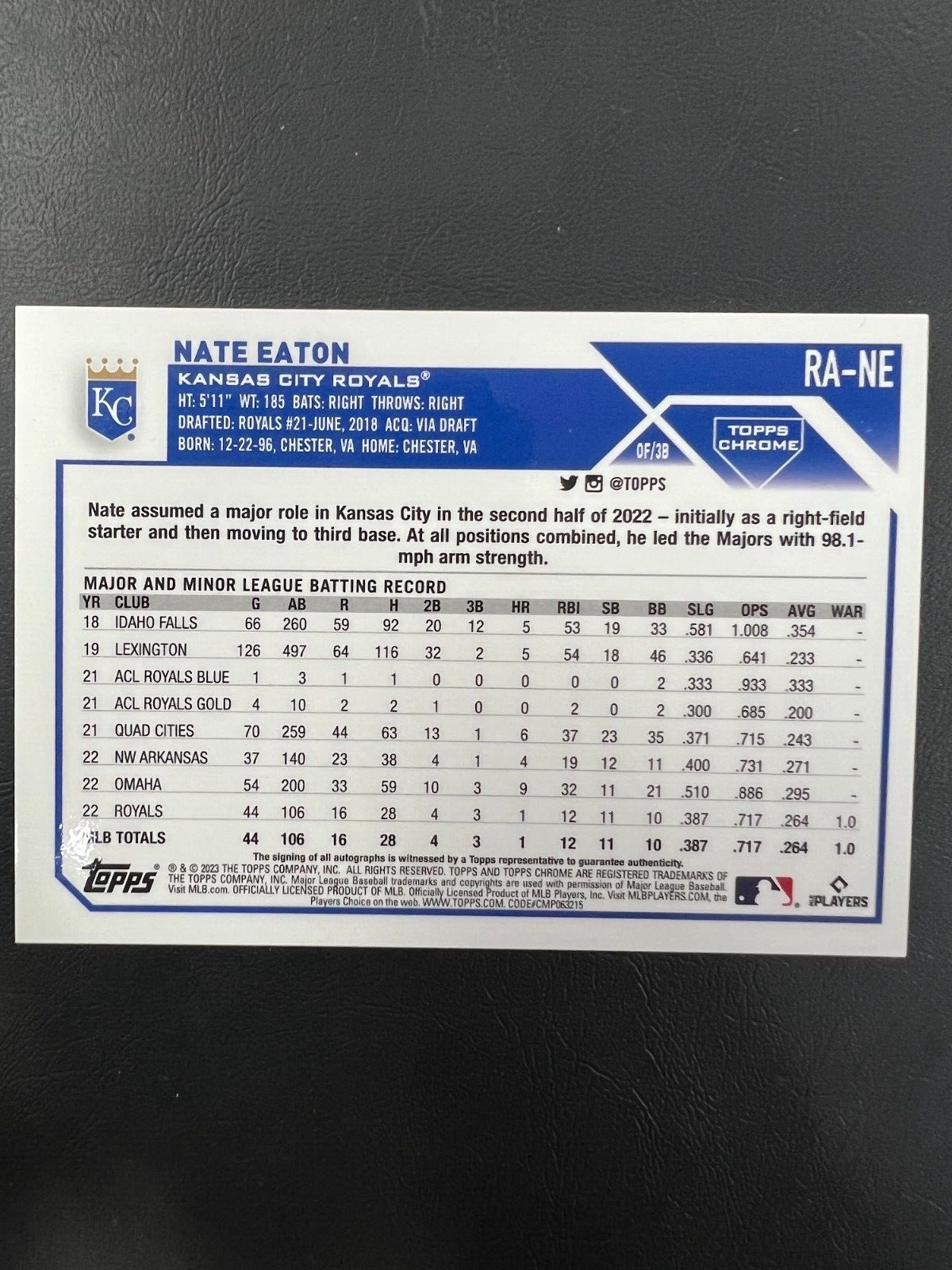 NATE EATON 2023 Topps Chrome Rookie Auto #RA-NE Orange Refractor /25 Royals J