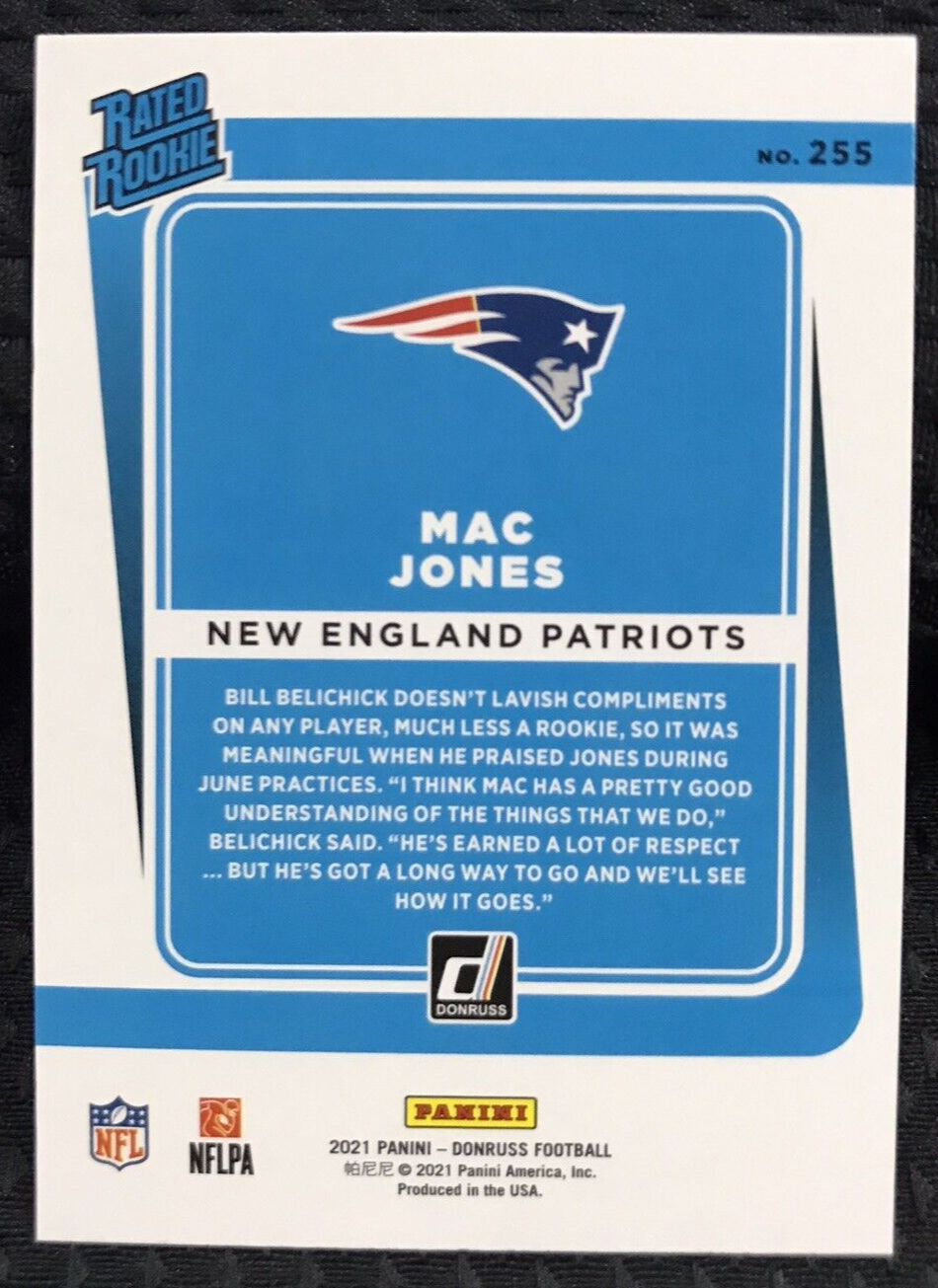 Mac Jones 2021 Donruss Blue Press Proof Rated Rookie RC SP #255 Patriots🔥