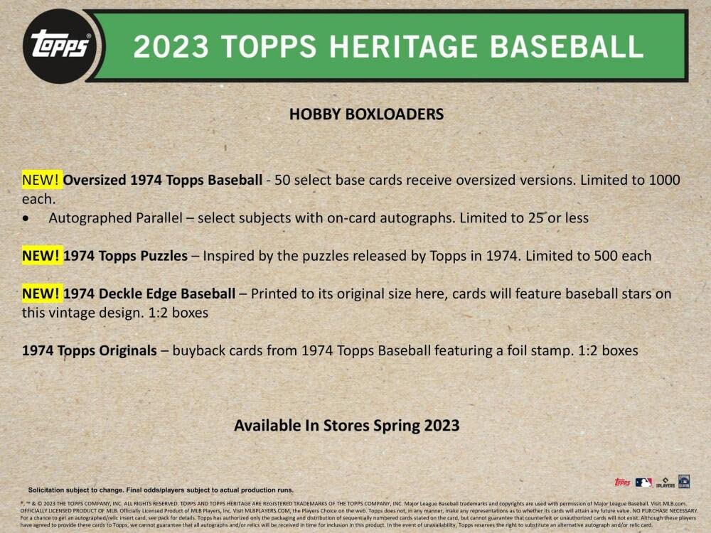 2023 Topps Heritage Baseball Hobby Box (24 Packs/9 Cards: 1 Auto or Memo)