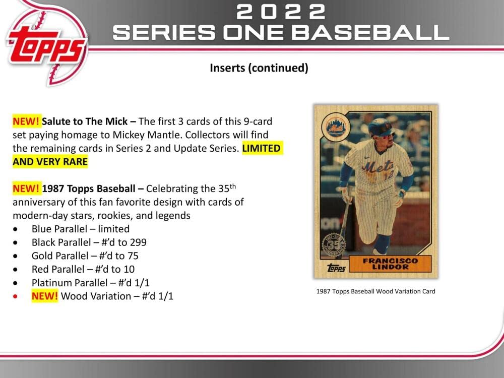 2022 Topps Series 1 Baseball Hobby Box (24 Packs/14 Cards: 1 Auto or Relic, 1 Silver Pack)