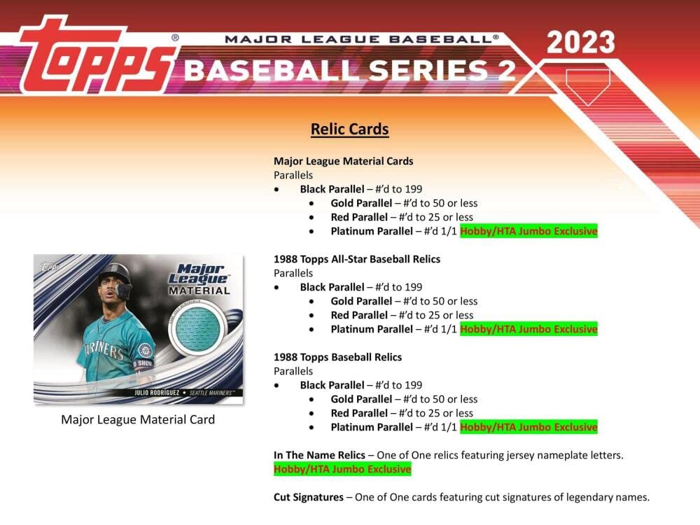 2023 Topps Series 2 Baseball Jumbo Box (10 Packs/46 Cards: 1 Auto, 2 Relics, 2 Silver Packs)