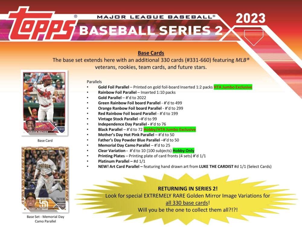 2023 Topps Series 2 Baseball Jumbo Box (10 Packs/46 Cards: 1 Auto, 2 Relics, 2 Silver Packs)