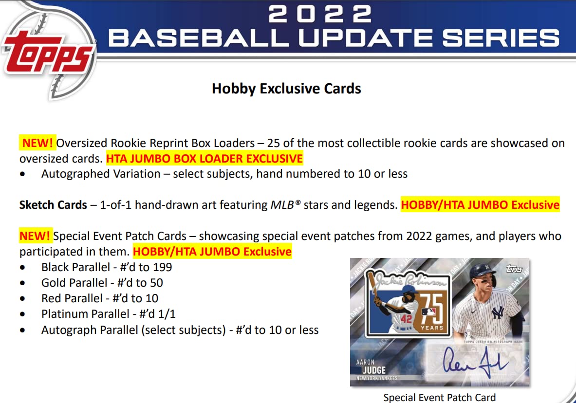 2022 Topps Update Baseball Hobby Box (24 Packs/14 Cards, 1 Silver Pack, 1 Auto or Relic)