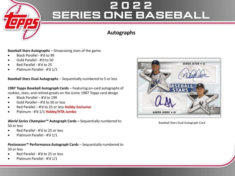 2022 Topps Series 1 Baseball Hobby Box (24 Packs/14 Cards: 1 Auto or Relic, 1 Silver Pack)