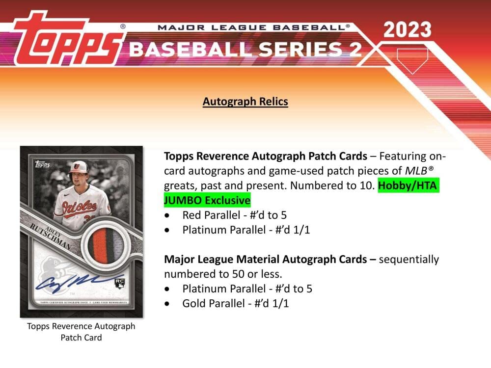 2023 Topps Series 2 Baseball Jumbo Box (10 Packs/46 Cards: 1 Auto, 2 Relics, 2 Silver Packs)