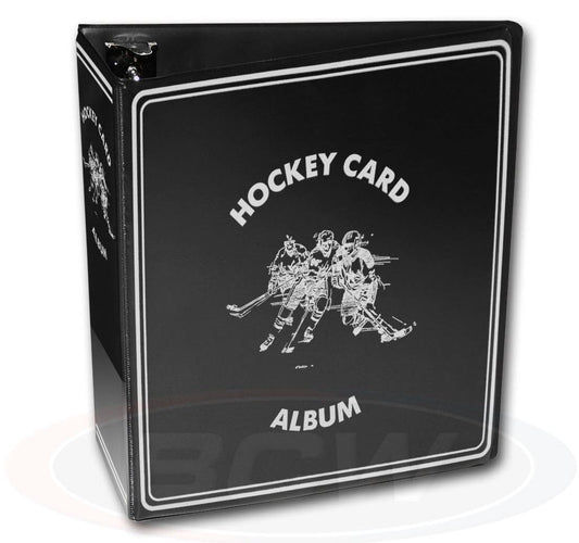BCW 3" Hockey Card Binder | Black 3-Ring Album for Sports & Trading Card Collection | Holds Up to 90 Pages | Durable D-Ring Binder | Secure Trading Card Storage Organizer