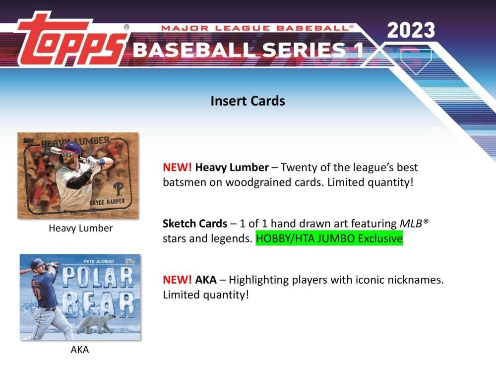 2023 Topps Series 1 Baseball Jumbo Box (10 Packs/46 Cards: 1 Auto, 2 Silver Packs)