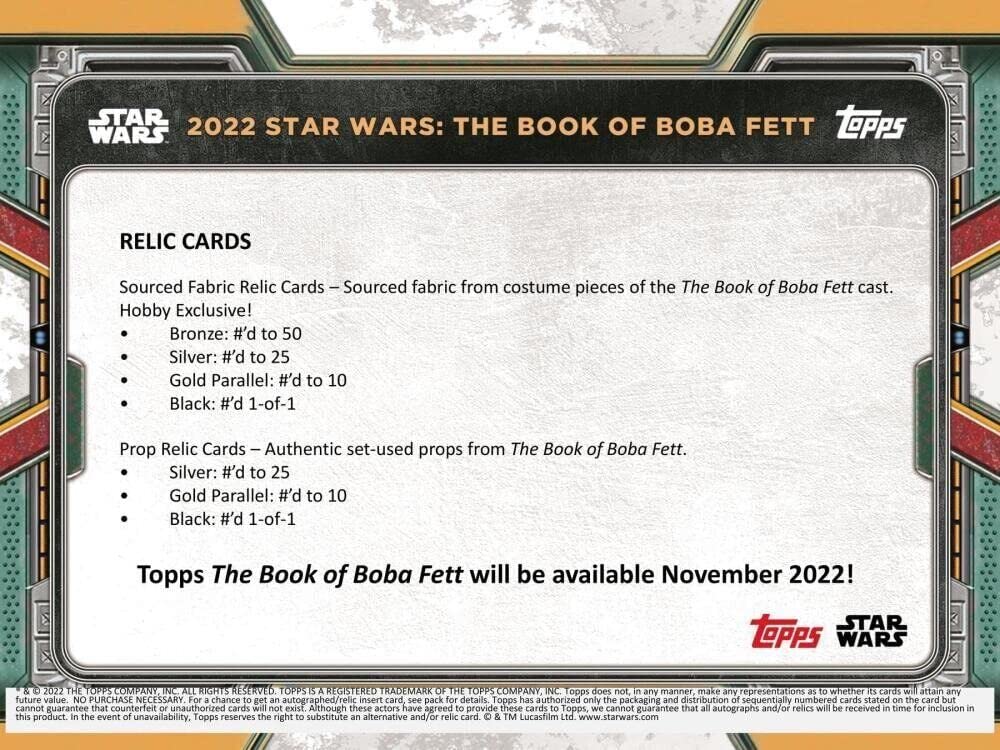 2022 Topps Star Wars Book of Boba Fett Hobby Box (7 Packs/8 Cards: 1 Auto or Sketch)